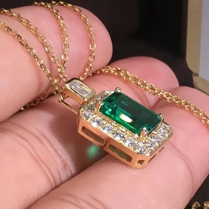 Gold Color Geometric Necklace Women Luxury Green Cubic Zirconia Bridal Gift