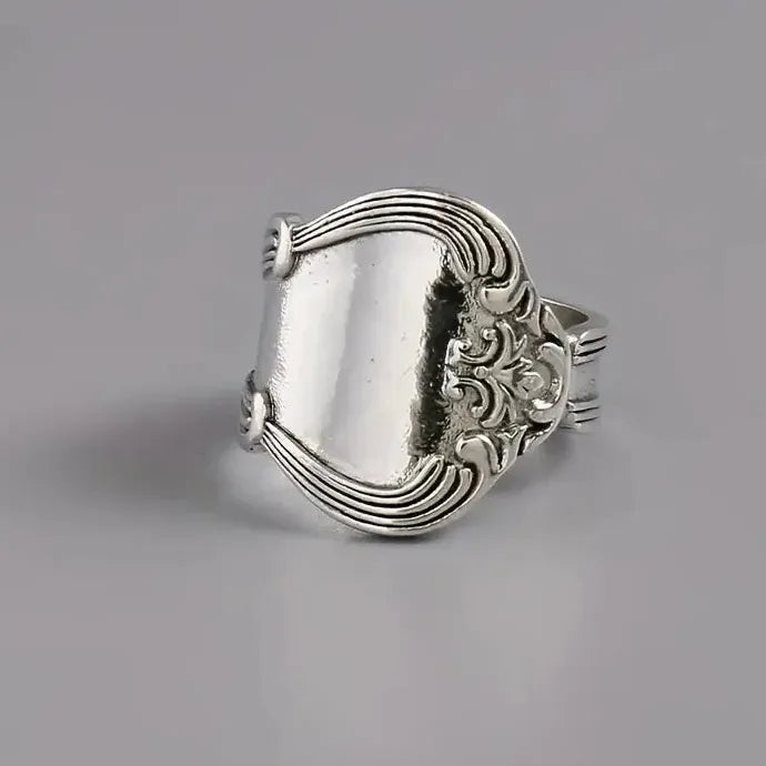 Punk Metal Carved Print Adjustable Silver Ring for Women Men Hip Hop Gift