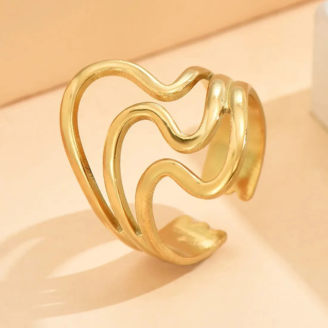 Stainless Steel Irregular Geometric Open Chain Ring for Women Punk Fashion Jewelry