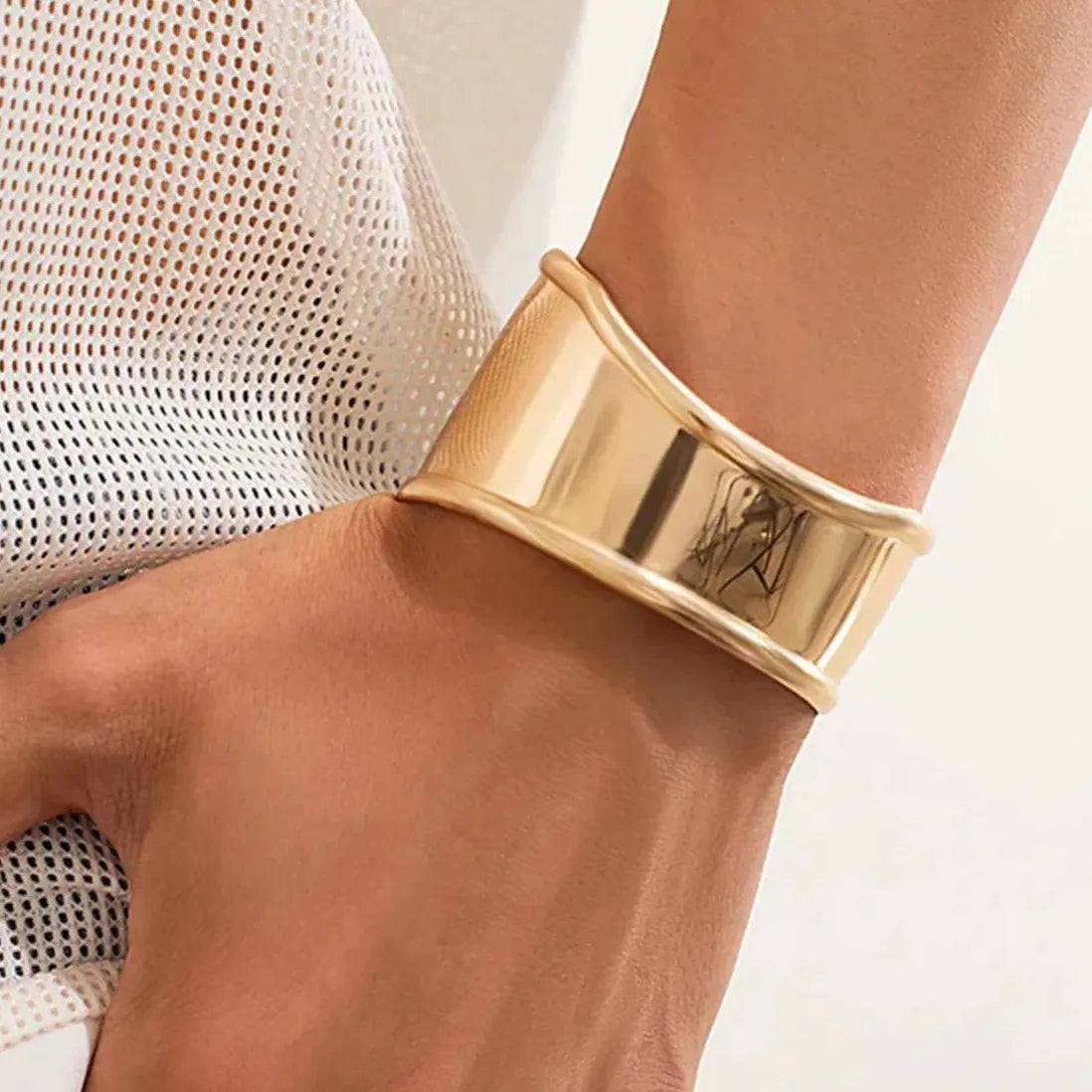 18k Gold Plated 316 Stainless Steel Geometric Adjustable Cuff Bracelet for Women