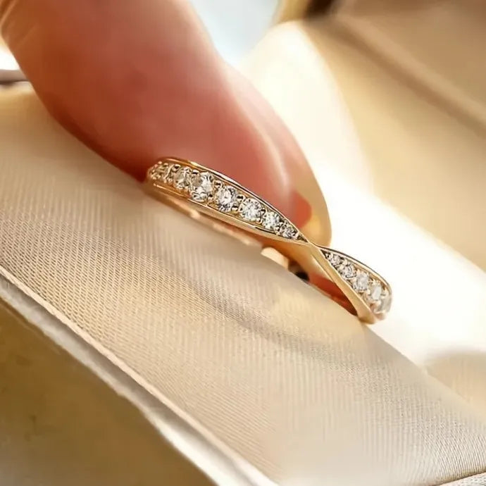 Chic Women Thin Brass Rings Stylish Simple Cubic Zirconia Wedding Bands