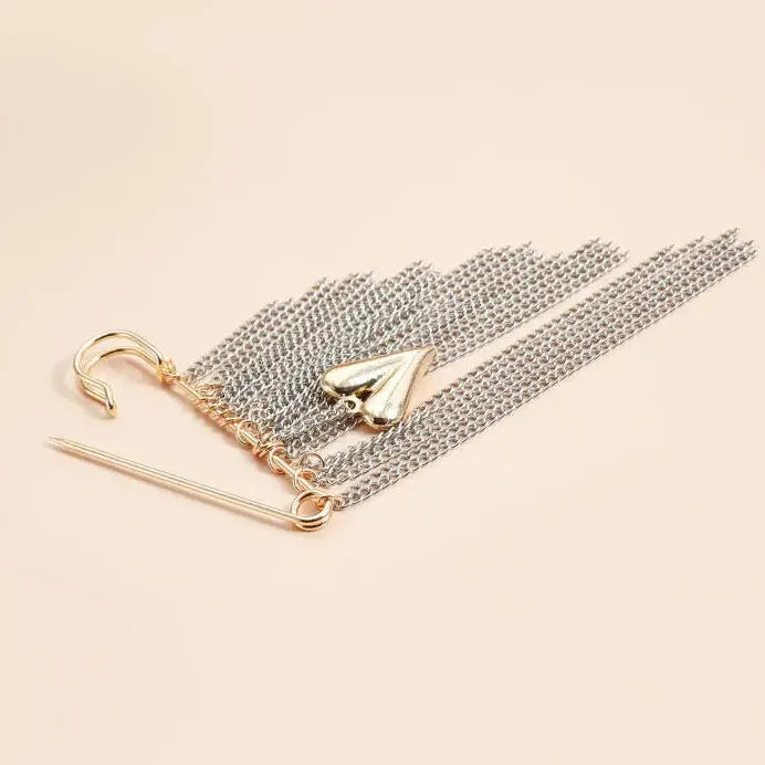 Heart Tassel Brooch Zinc Alloy Multi-Layer Chain Punk Jewelry for Women
