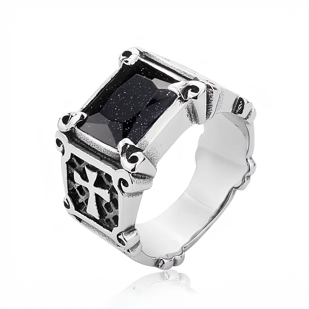 Vintage Stainless Steel Cross Rings Unisex Men Women Classic Red Black Stone Jewelry