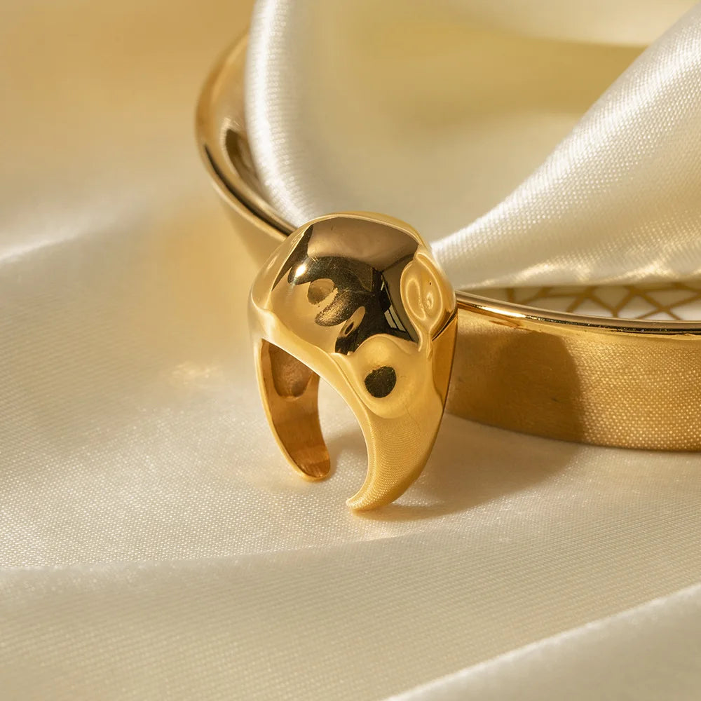 Gold Plated Stainless Steel Chunky Large Dome Ring Women Wedding Anniversary Gift