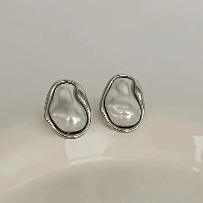 Geometric Irregular Pearl Zinc Alloy Earrings Women 2026 Minimalist Gift