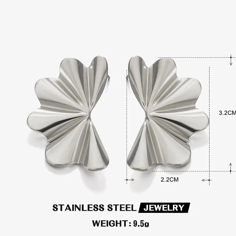 Stainless Steel Leaf Flower Stud Earrings for Women Hypoallergenic Waterproof Jewelry