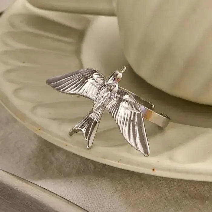 Stainless Steel Flying Bird Ring Unisex Punk Animal Jewelry for Men Women