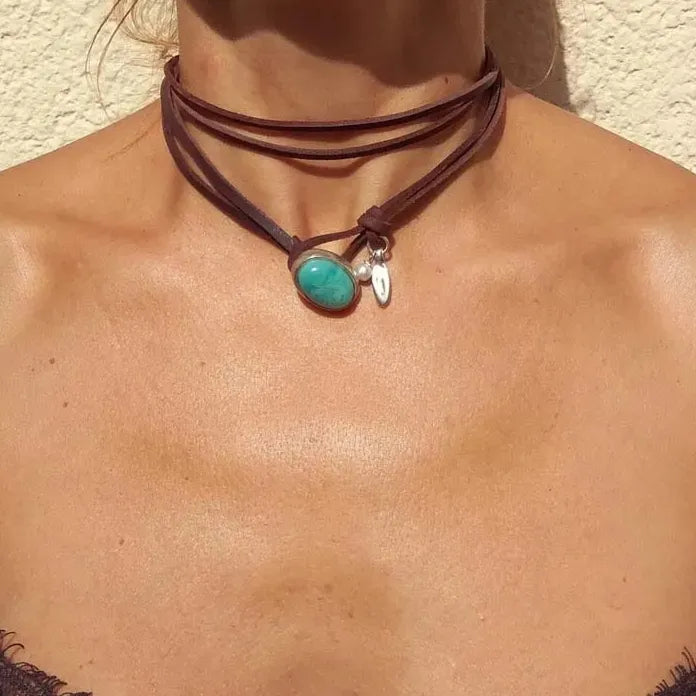 Bohemian Vintage Acrylic Geometric Pendant Necklace Women Ethnic Jewelry