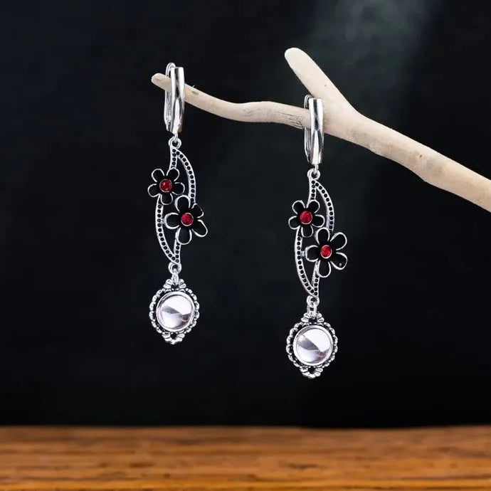 Vintage Bohemian Flower Drop Earrings Zinc Alloy Ethnic Ear Hook Jewelry Gift
