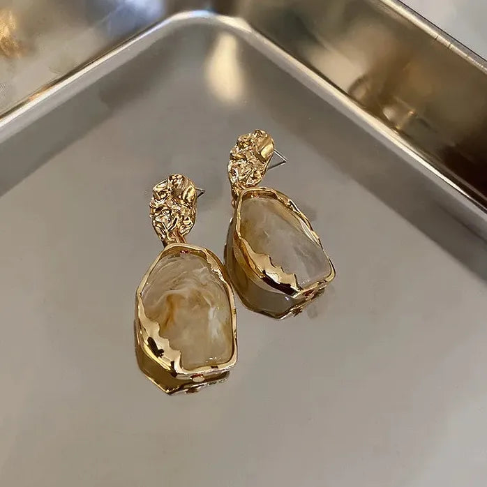 Vintage Gold Zircon Square Stone Small Geometric Drop Earrings for Women
