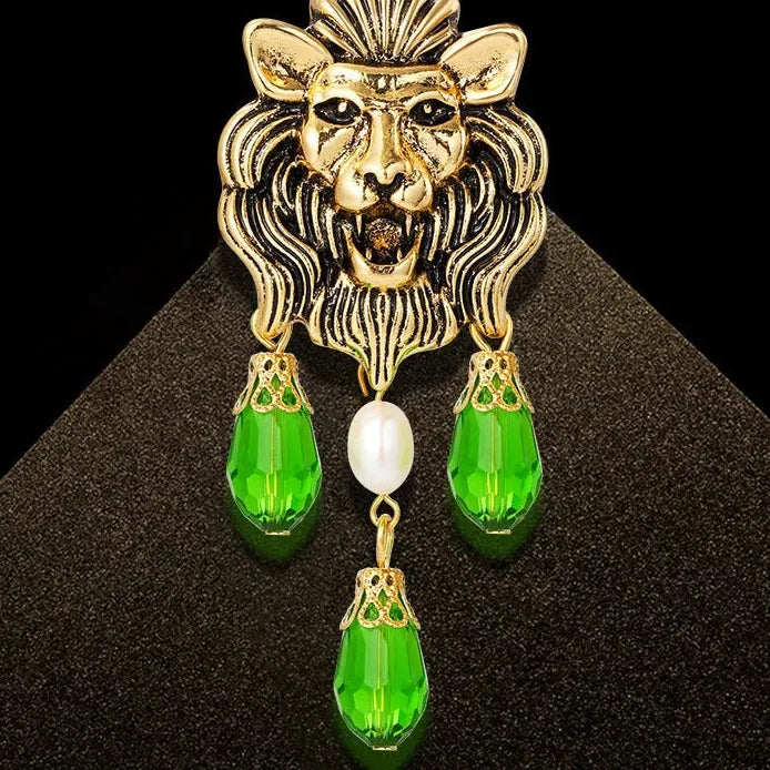 Vintage Lion Tassel Brooch Animal Head Party Gift Unisex Accessory