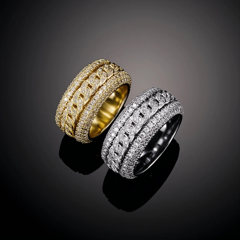 Iced Out Cuban Link Ring – Micro Pave CZ Hip Hop Bling Ring for Men Women