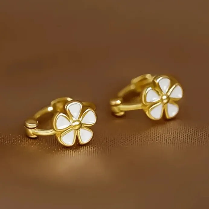 White Flower Hoop Earrings for Women Copper Alloy Wedding Jewelry