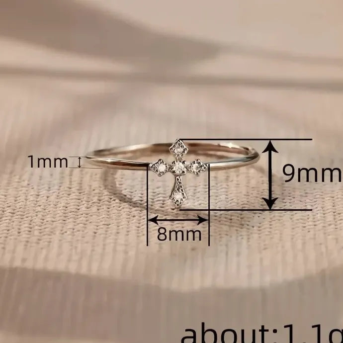 Cross Design Women’s Ring Dainty Chic Brass CZ Jewelry Versatile Fashion