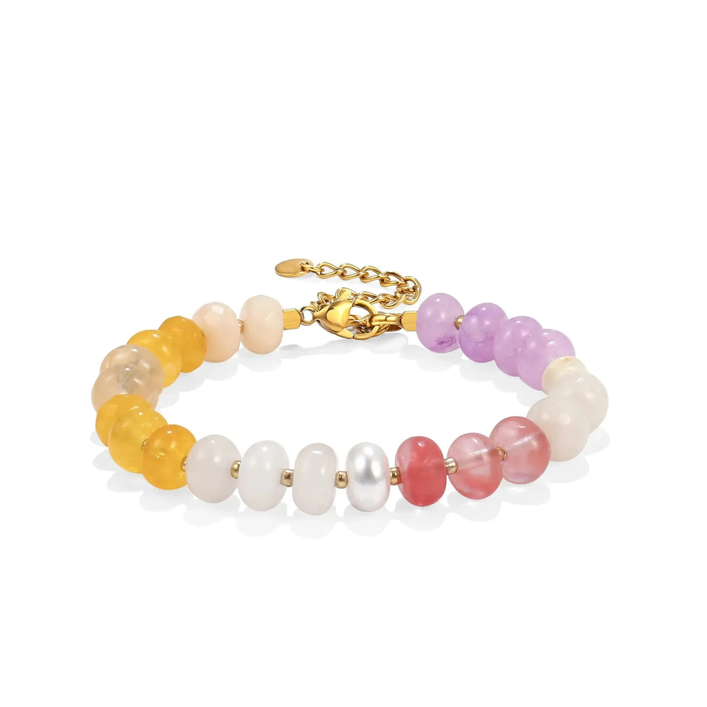 Summer Candy Color Natural Stone Bracelet Women Stainless Steel Waterproof Handmade Jewelry Gift