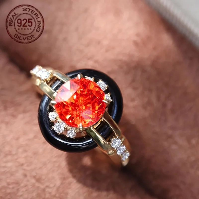 18K Gold Plated Enamel Zircon Round Cut Open Ring Women Wedding Party