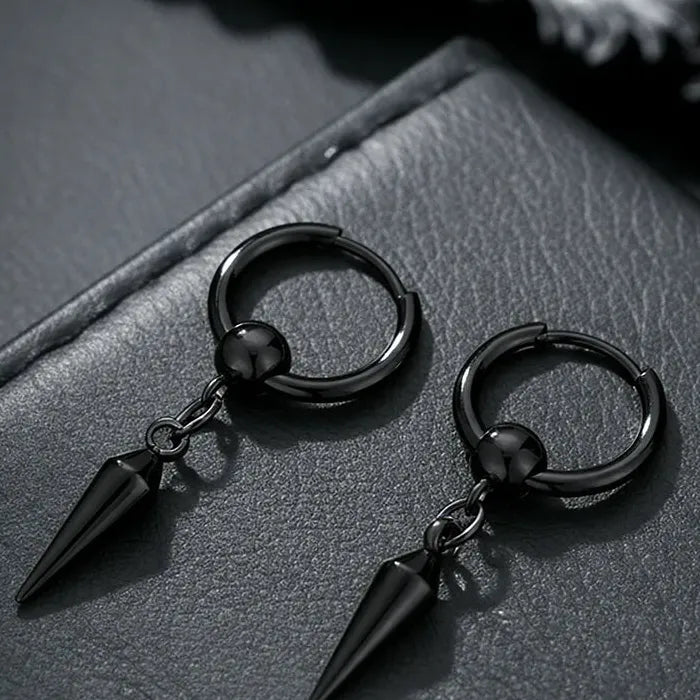 Stainless Steel Rivet Ball Drop Hoop Earrings Vintage Punk Jewelry Men Women
