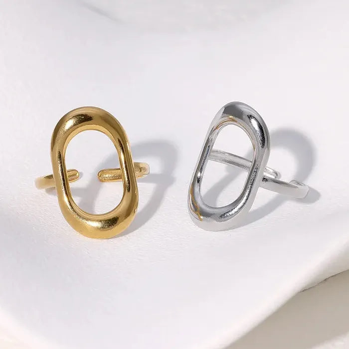 Stainless Steel Hollow Out Gold Color Geometric Resizable Ring for Women