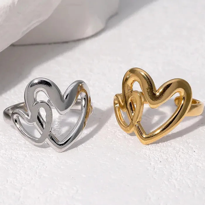 Adjustable Stainless Steel Open Heart Ring for Women Men Romantic Gift Jewelry