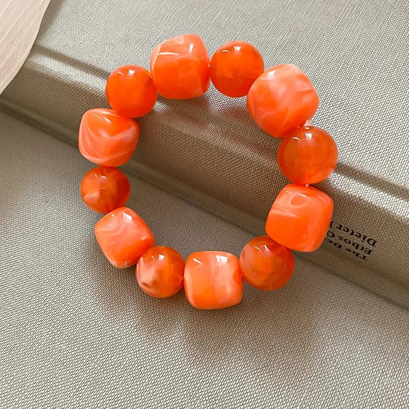 Boho Acrylic Irregular Square Round Beaded Bracelet for Women Korean Fashion