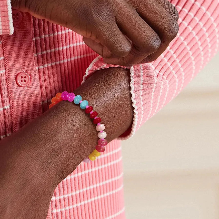 Summer Candy Color Natural Stone Bracelet Women Stainless Steel Waterproof Handmade Jewelry Gift