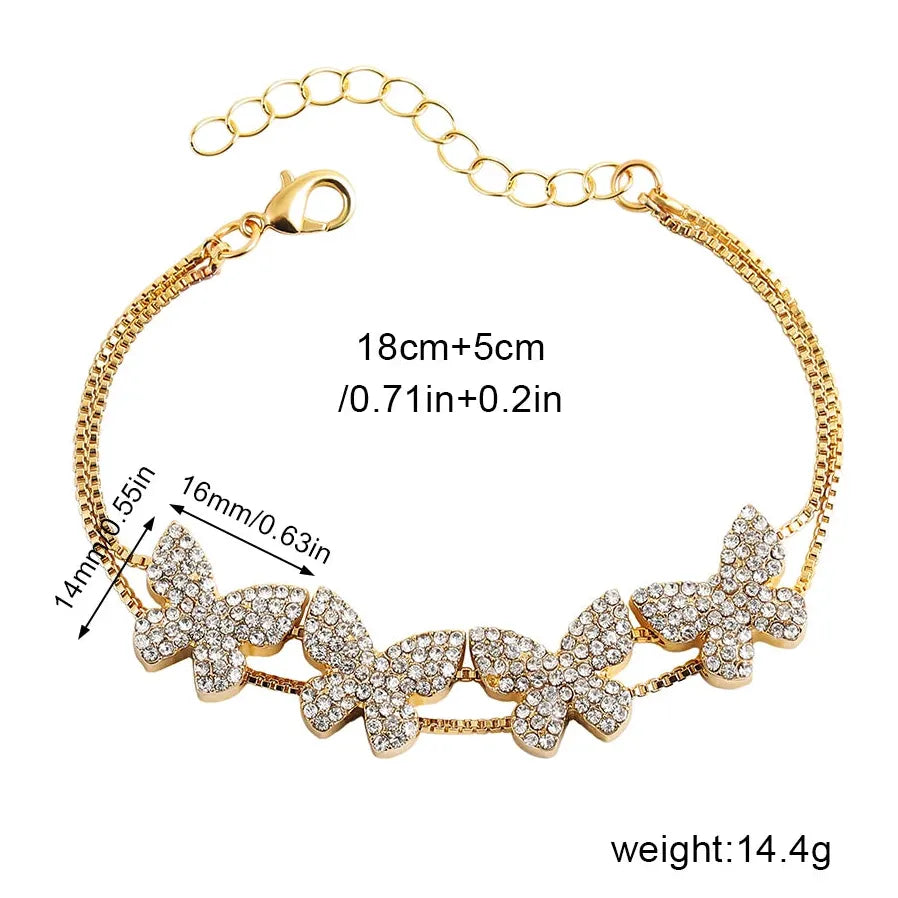 Handmade 18K Gold Plated Heart Butterfly Flower Bracelet for Women with Zircon Evil Eye Charm
