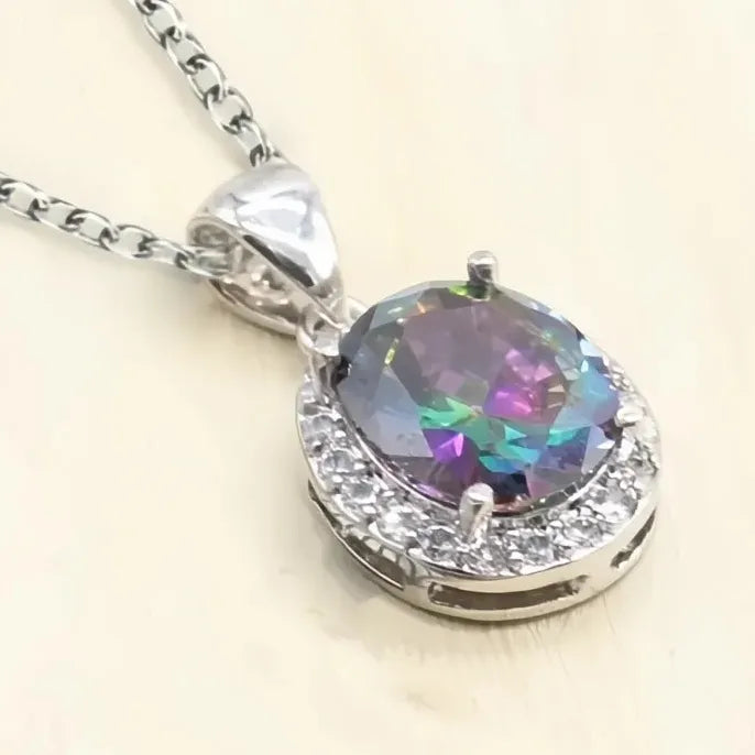 Multi-colored Oval Cubic Zirconia Pendant Necklace for Women Wedding Party