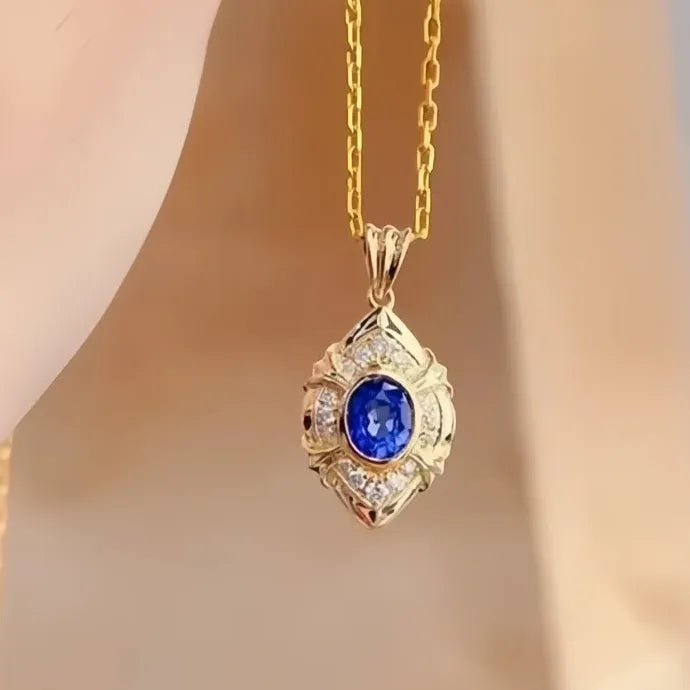 Elegant Blue Cubic Zirconia Gold Color Geometric Pendant Necklace for Women