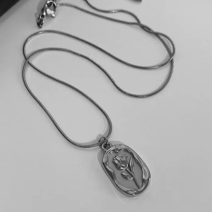 Stainless Steel Tulip Rose Pendant Necklace Waterproof Women’s Jewelry