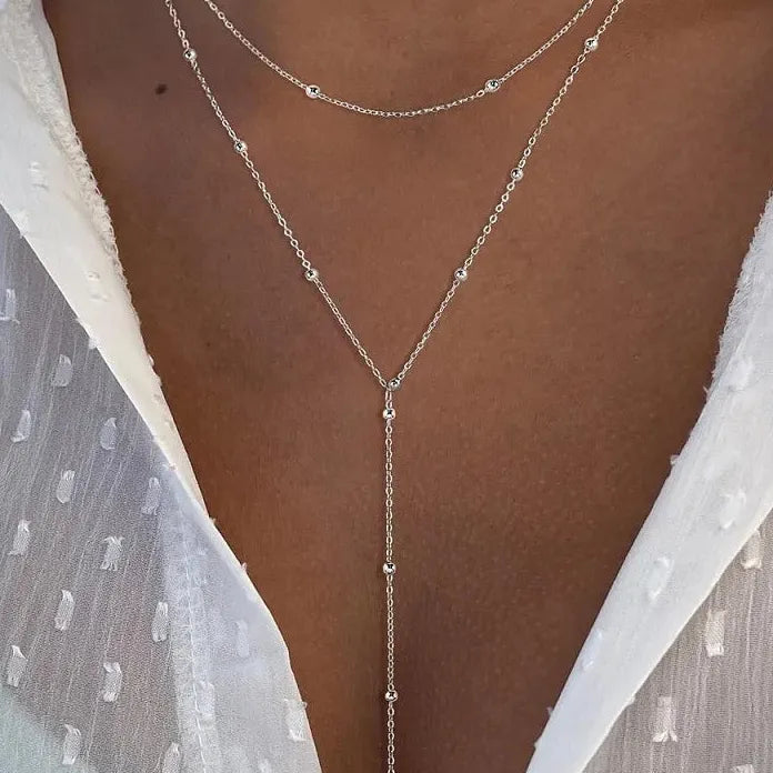 2026 Gold Silver Chain Choker Necklace Women Metal Beads Tassel Jewelry Gift