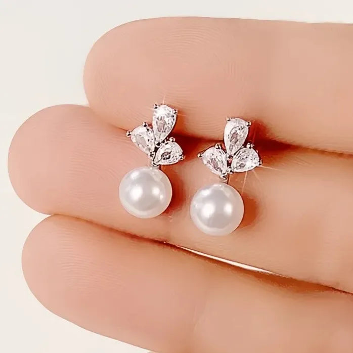 Elegant Dainty Simulated Pearl Earrings with Cubic Zirconia for Women