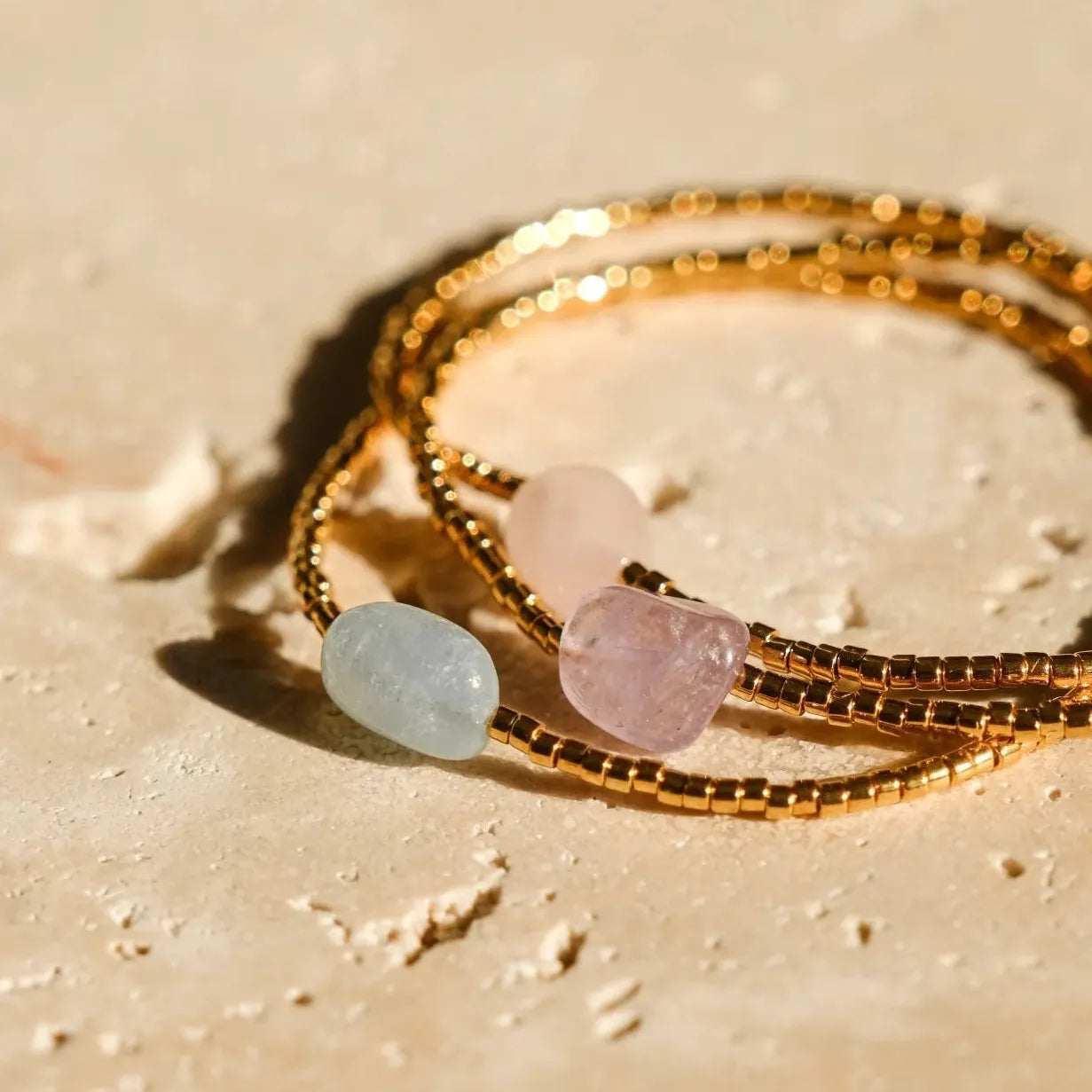 Natural Stone Amethyst Bead Bracelet 18K Gold Plated Geometric Charm Jewelry Gift Waterproof