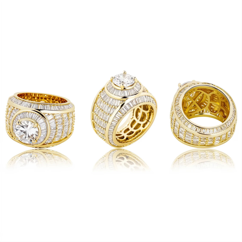 White Gold Color Baguette CZ Ring | Fully Iced Out Hip Hop Rap Bling Jewelry