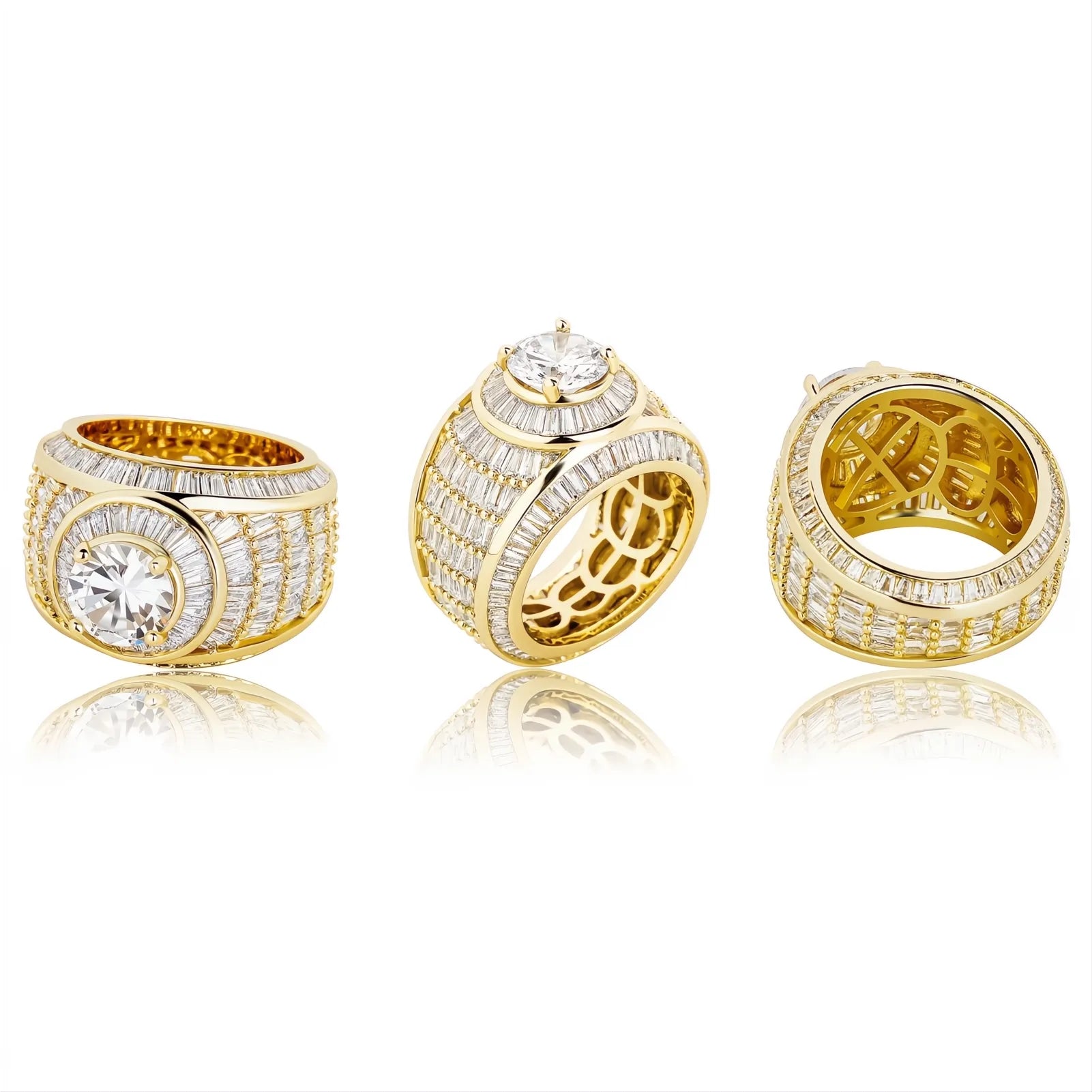 White Gold Color Baguette CZ Ring | Fully Iced Out Hip Hop Rap Bling Jewelry