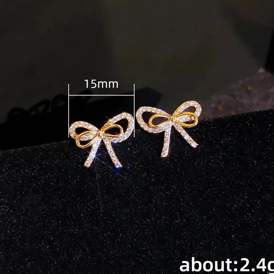 Gold Geometric Copper Alloy Stud Earrings with Cubic Zirconia – Luxury Gift