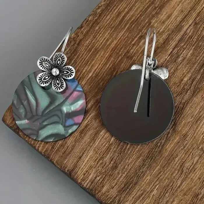 Handmade Vintage Bohemian Abalone Shell Round Drop Earrings Flower Charm Gift
