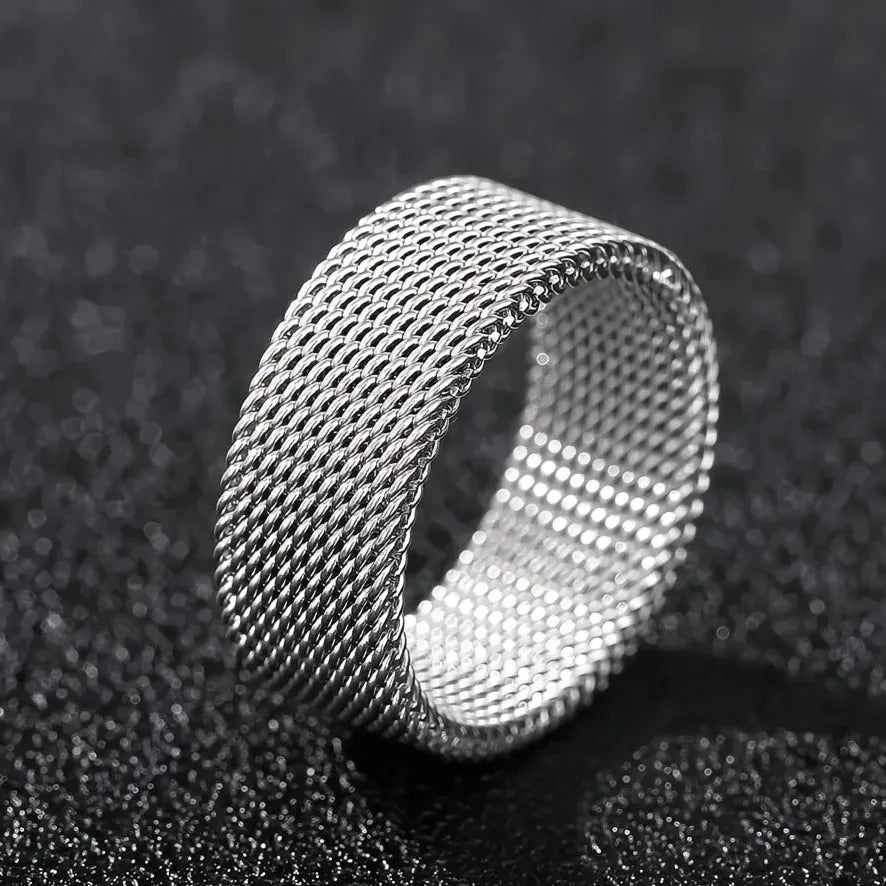 Luxury Titanium Couple Mesh Rings Stainless Steel Wedding Bands for Men & Women