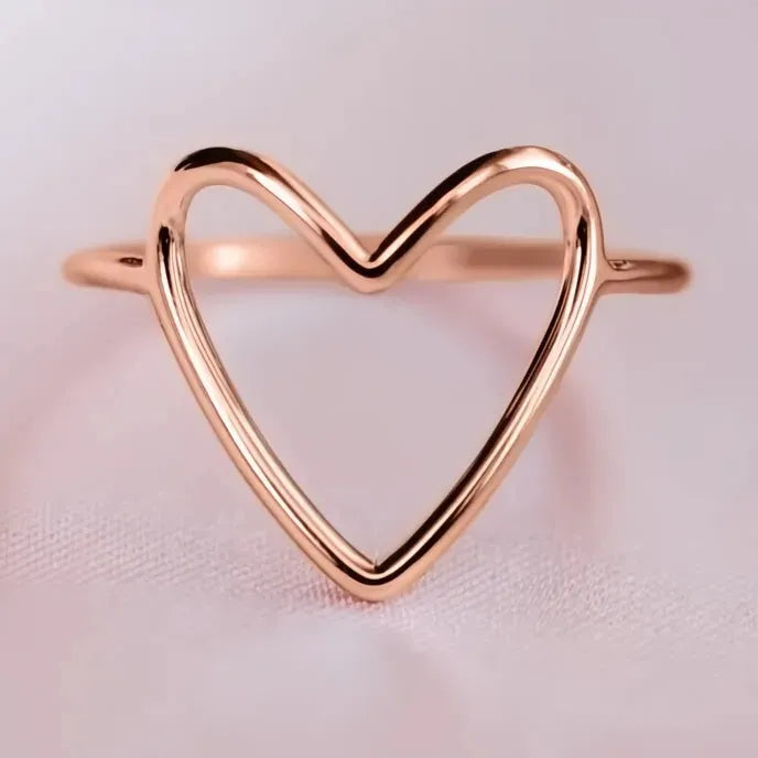 Hollow Heart Brass Ring for Women Minimalist Wedding Band Trendy Jewelry Accessory
