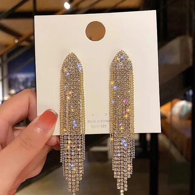 Elegant Light Luxury Long Tassel Copper Earrings Women Geometric Drop Design