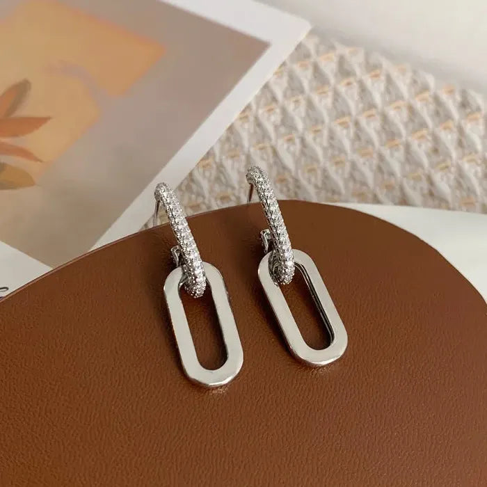 Retro Geometric Zirconia Drop Earrings Zinc Alloy Gold Silver Women