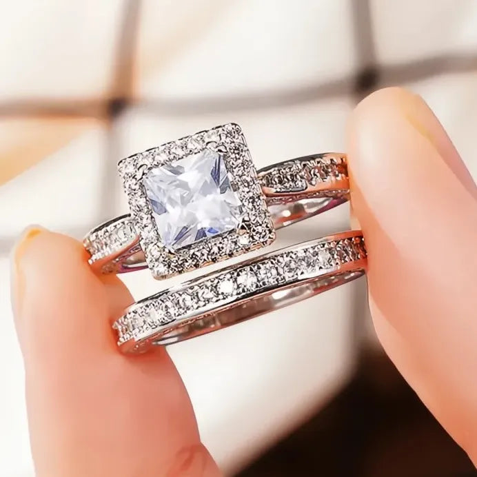 Elegant Modern Bridal Engagement Rings with Princess Cubic Zirconia Charms