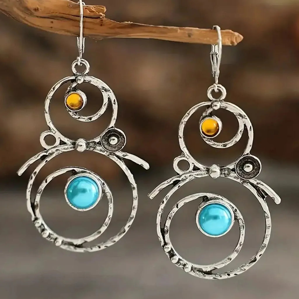 Large Geometric Triangle Zinc Alloy Metal Dangle Stone Earrings for Women