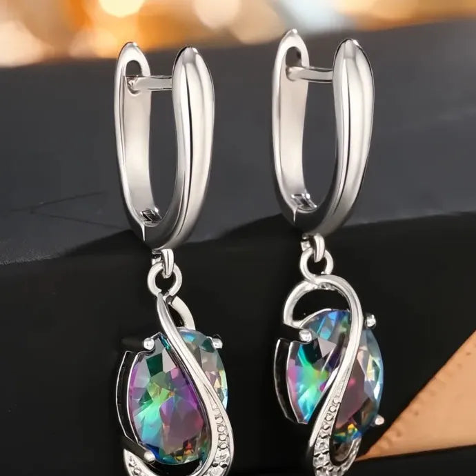 Multi-colored Geometric CZ Dangle Earrings Brass Drop Earrings for Women Gift