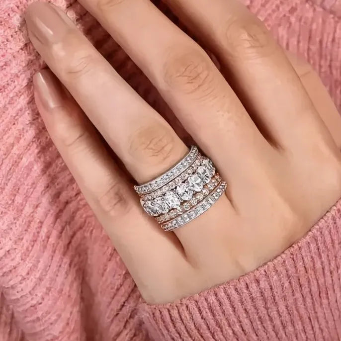Noble Elegant Wide Cubic Zirconia Rings for Women Chic Fashion Party Jewelry