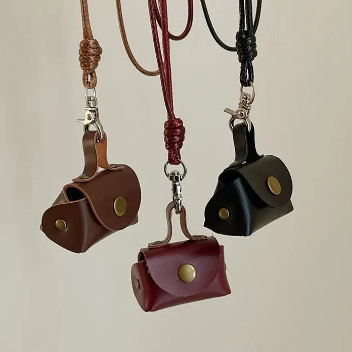 Leather Hanging Neck Coin Purse Pendant Necklace with Long Chain for Women