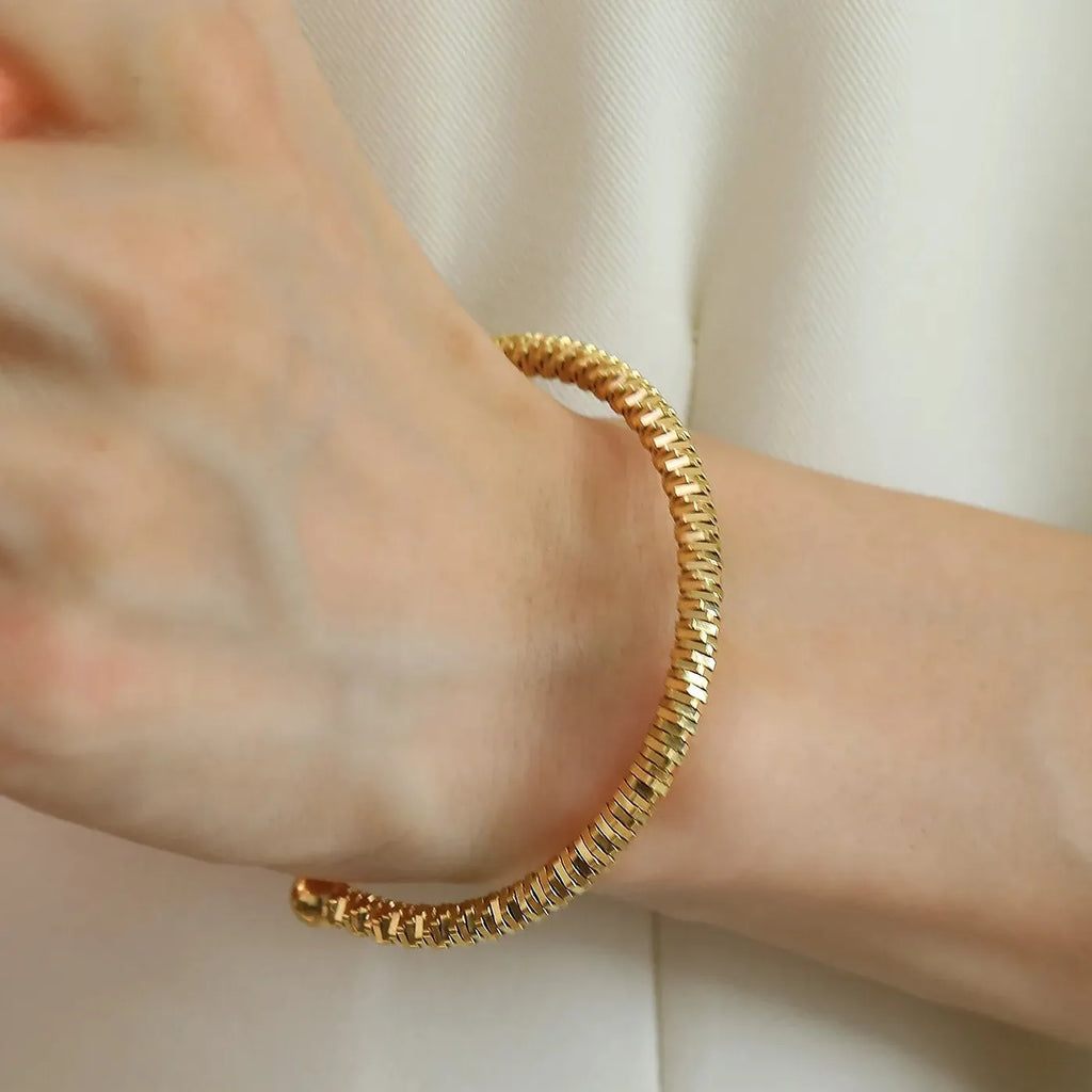 18k Gold Plated Stainless Steel Geometric Open Cuff Bracelet Women Vintage Jewelry
