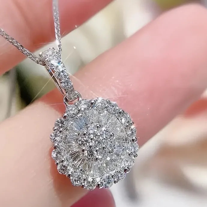 Women's Geometric CZ Pendant Necklace Silver Copper Alloy Bridal Jewelry