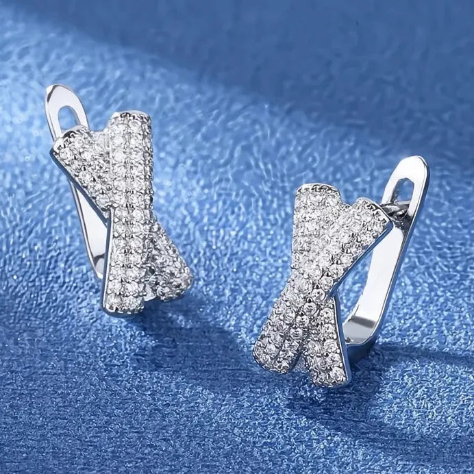 Trendy Cross Shaped Cubic Zirconia Hoop Earrings for Women Bling