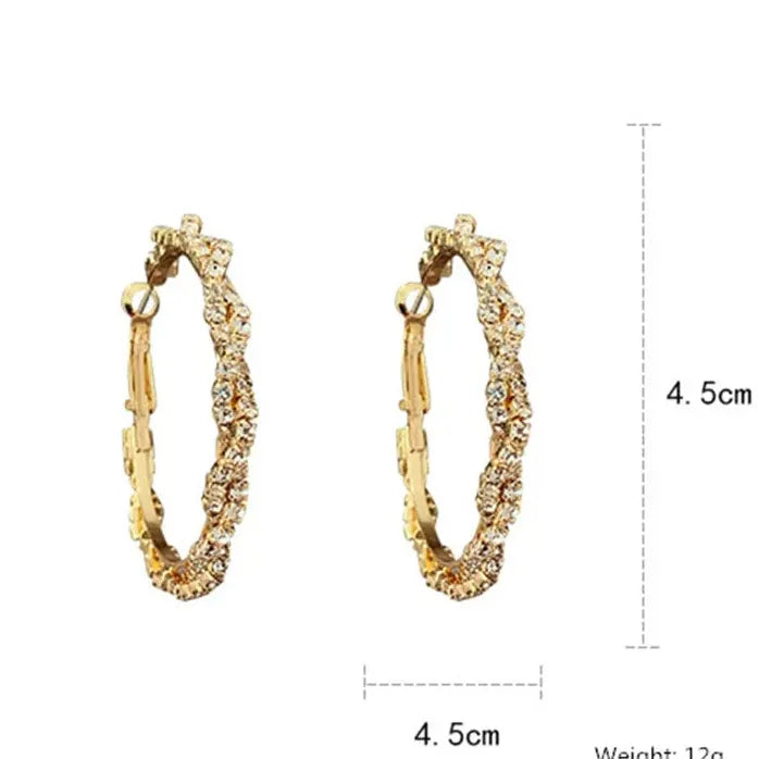 Copper Alloy Round Hoop Rhinestone Earrings for Women Statement Jewelry Gift