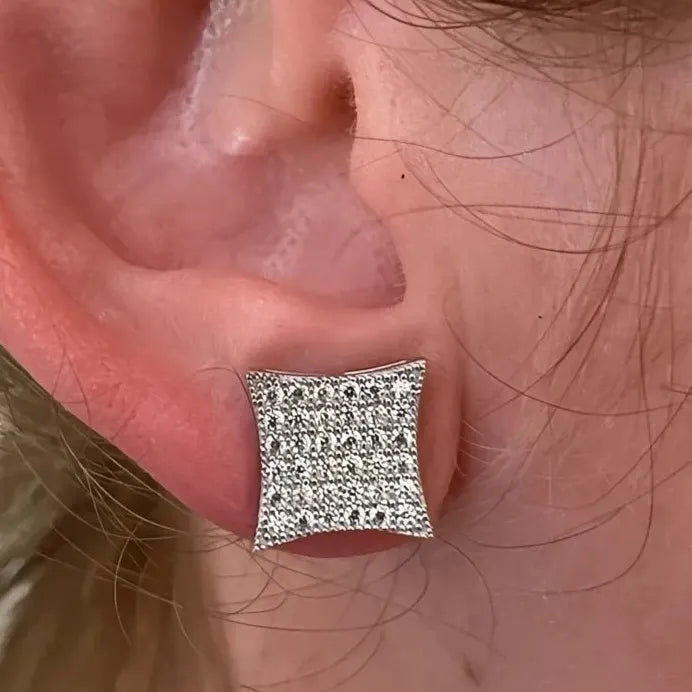 Geometric Cubic Zirconia Stud Earrings for Women Silver Tone Jewelry